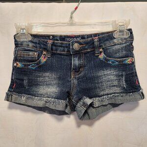 Vigoss Jean Shorts Youth Girls 10 Embroidered Pockets Rolled Cuff Dark‎ Wash